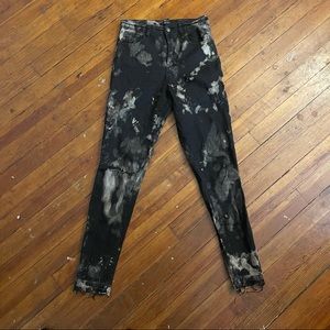 Custom distressed black dyed skinny jeans